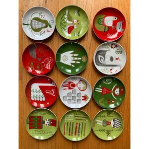 Crate and Barrel Dessert & Appetizer Plates. Twelve Days of Christmas.